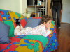 Ekin watches TV.